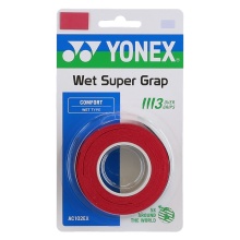 Yonex Overgrip Wet Super Grap 0.6mm (Comfort/smooth/lightly adhesive) red pack of 3